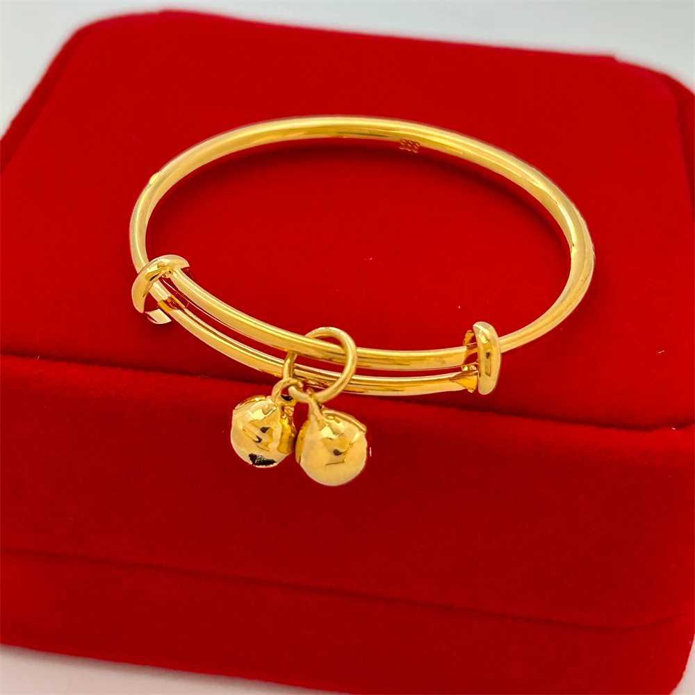 Stainl Steel Bell Bangles for Kids Girls Gold Color Rain Star Smooth Bracelets Size Adjustable Babies Jewelry Accories W250227