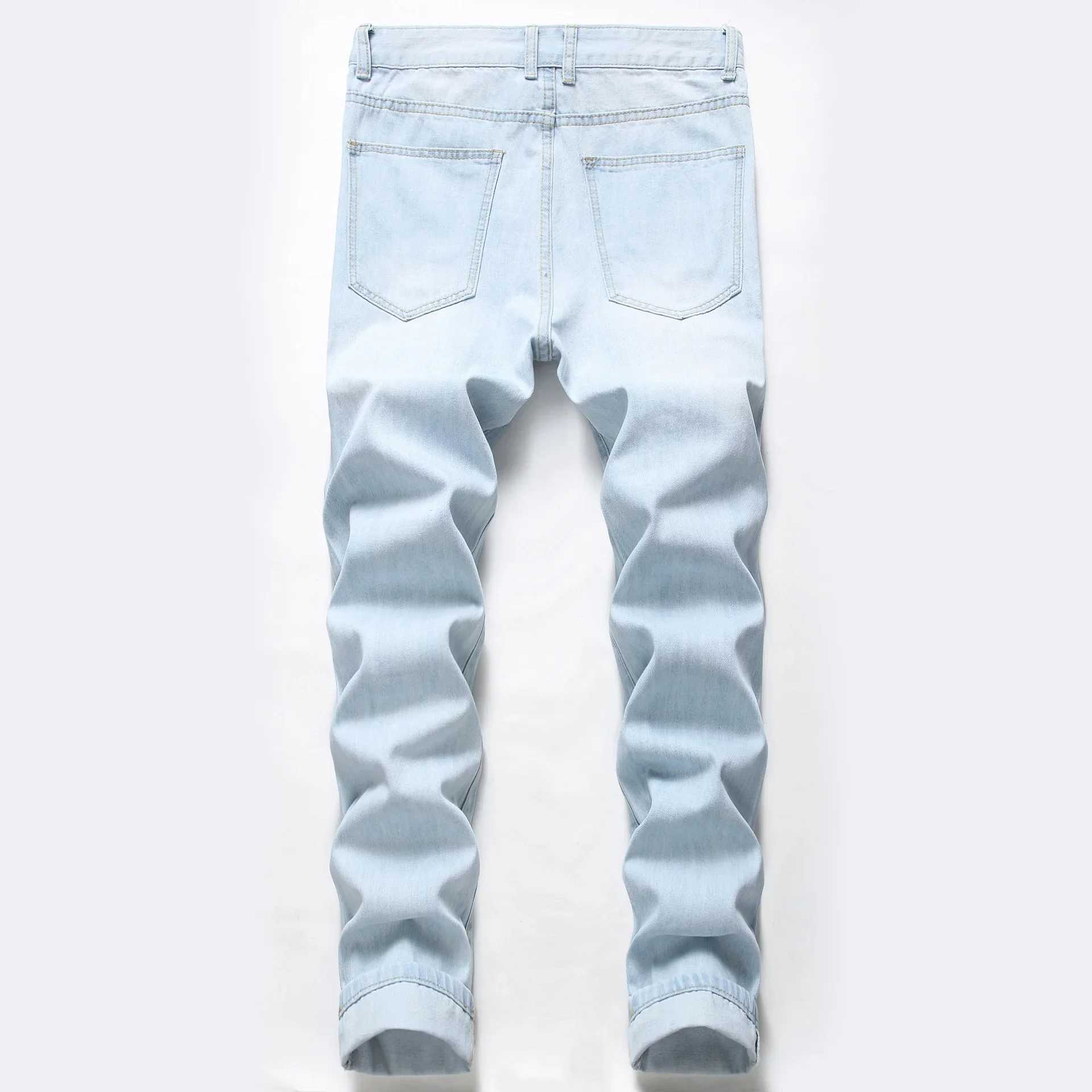 Mens Knee-length Ripped Fashion Jeans Light Blue New Trendy Casual Slim Straight Comfortable Denim Trousers Streetwear Male X250227