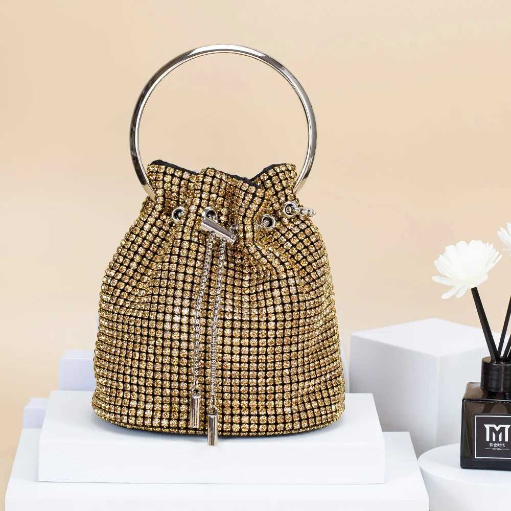 New Arrival Rhinestone/Sequin Bucket Bag with Jewelry Set Women Silver Bling Evening Handbag Glitter Diamond Cell Phone Purse T250227