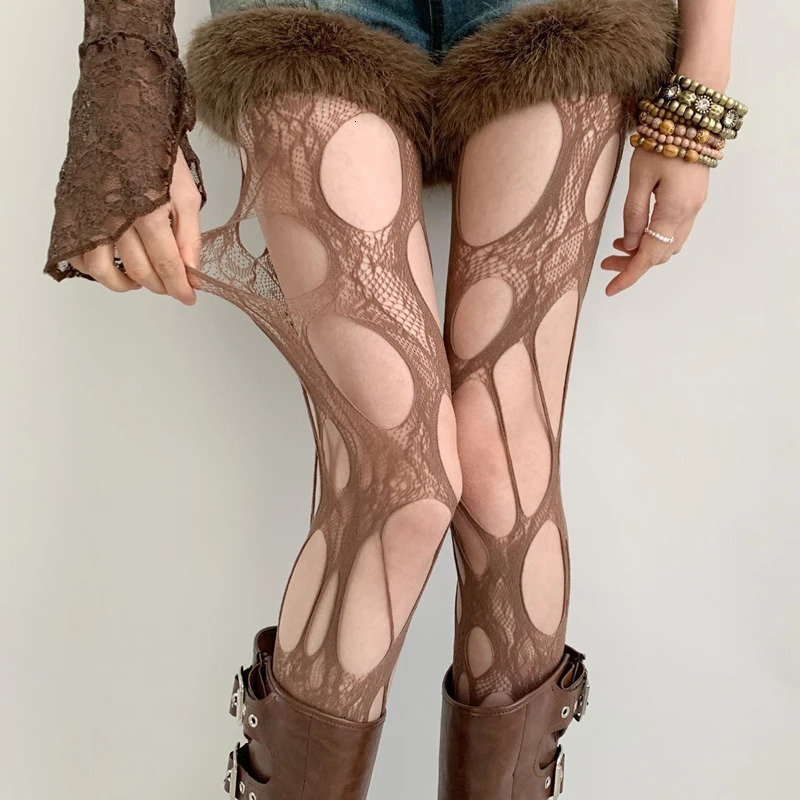Sexy Broken Hole Lace Tights for Women Fashion Fishnet Long Stockings Easy Tearable Y2K Pantyhose Hollow Out Female Leggings 250227