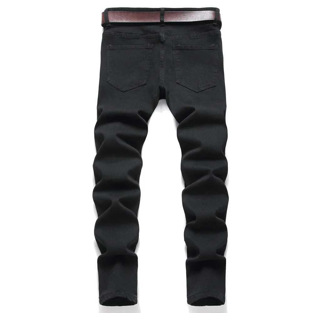 Mens Fashion Holes Patch Stretch Black Skinny Jeans Trouser Distressed Cotton Male Casual Jogging Denim Pants X250227