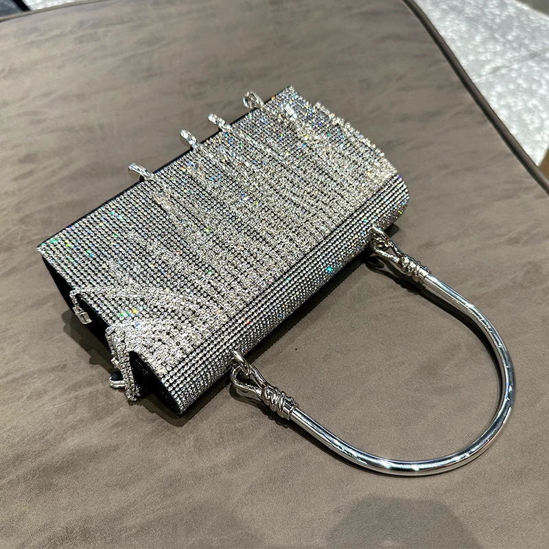 Rhinestone Evening Tote Bag for Women Fashion Silver Crystal Wedding Clutch Purse Accessory y ner HandBag 250226