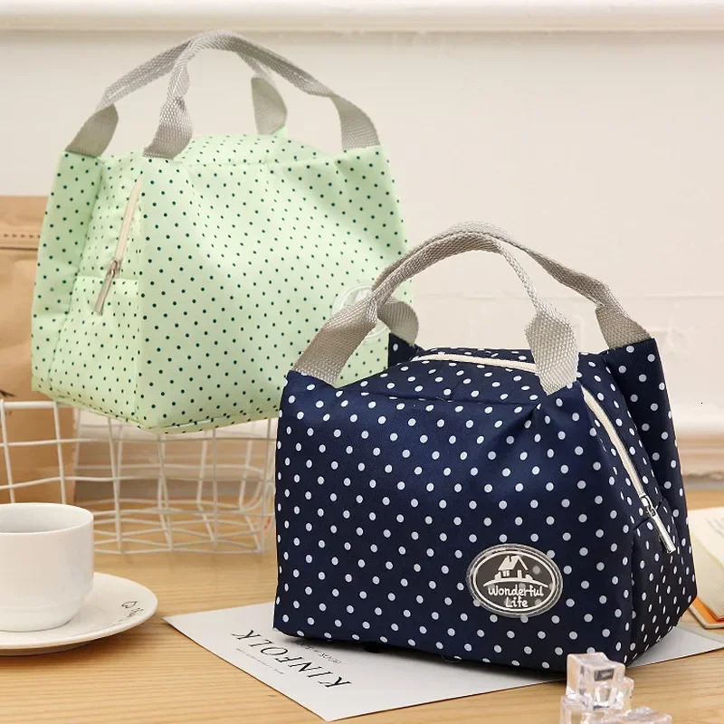 Ship from US Lunch Bag Insulated Cold Stripe Picnic Carry Case Thermal Portable Box Bento Pouch Container Food Storage Bags 250227FBB