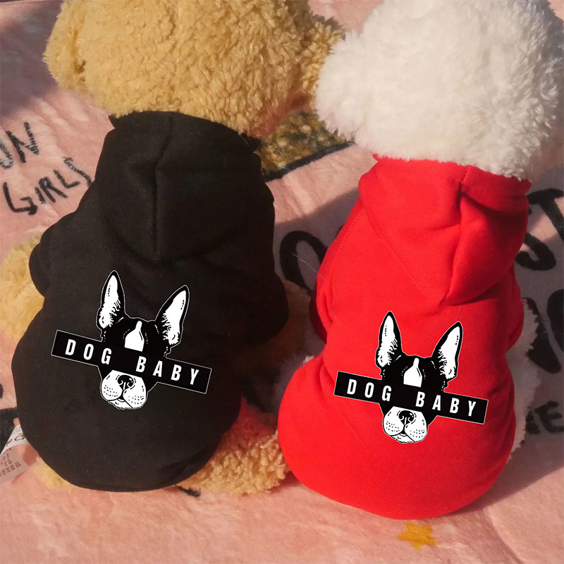 Dog Hoodie Winter Pet Costumes: DOG BABY Lettered Dog Head Printed Puppy Soft Sweatshirt, Winter Fleece Dog Hooded Clothes Pet Cat Warm Outfits Black 