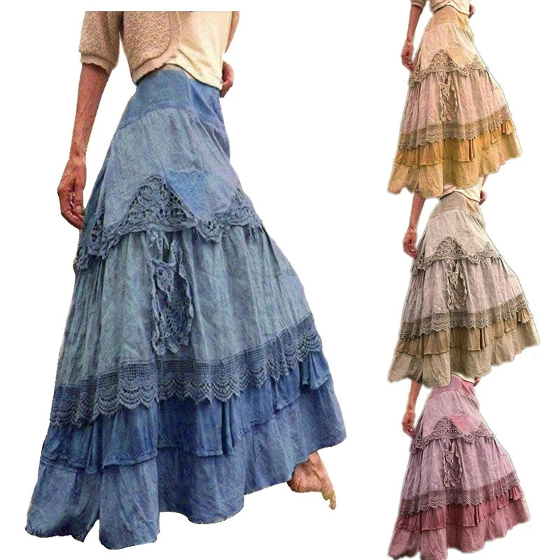 Medieval Womens Dress Lace Stitching and Large Hem Cake Skirt Halloween Costumes Lolita Vintage Steampunk Renaissance Clothing 250224