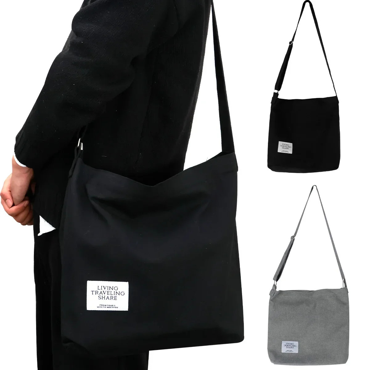 Ship from US Canvas Tote Bag Shoulder Bags with Zipper and Small Compartment Lightweight Shopping CrossBody Hobo Handbags 250227FBB
