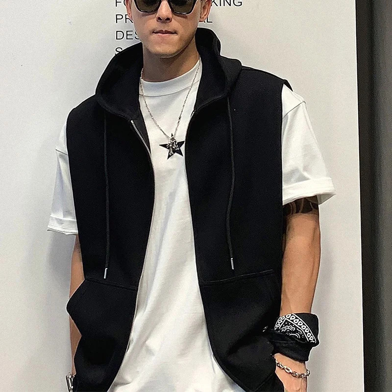 Spring Autumn Loose Casual Oversized Short Sleeve Hoodies Men Fashion Allmatch Zipper Hooded Jacket Male Vintage Cardigan Top 250226