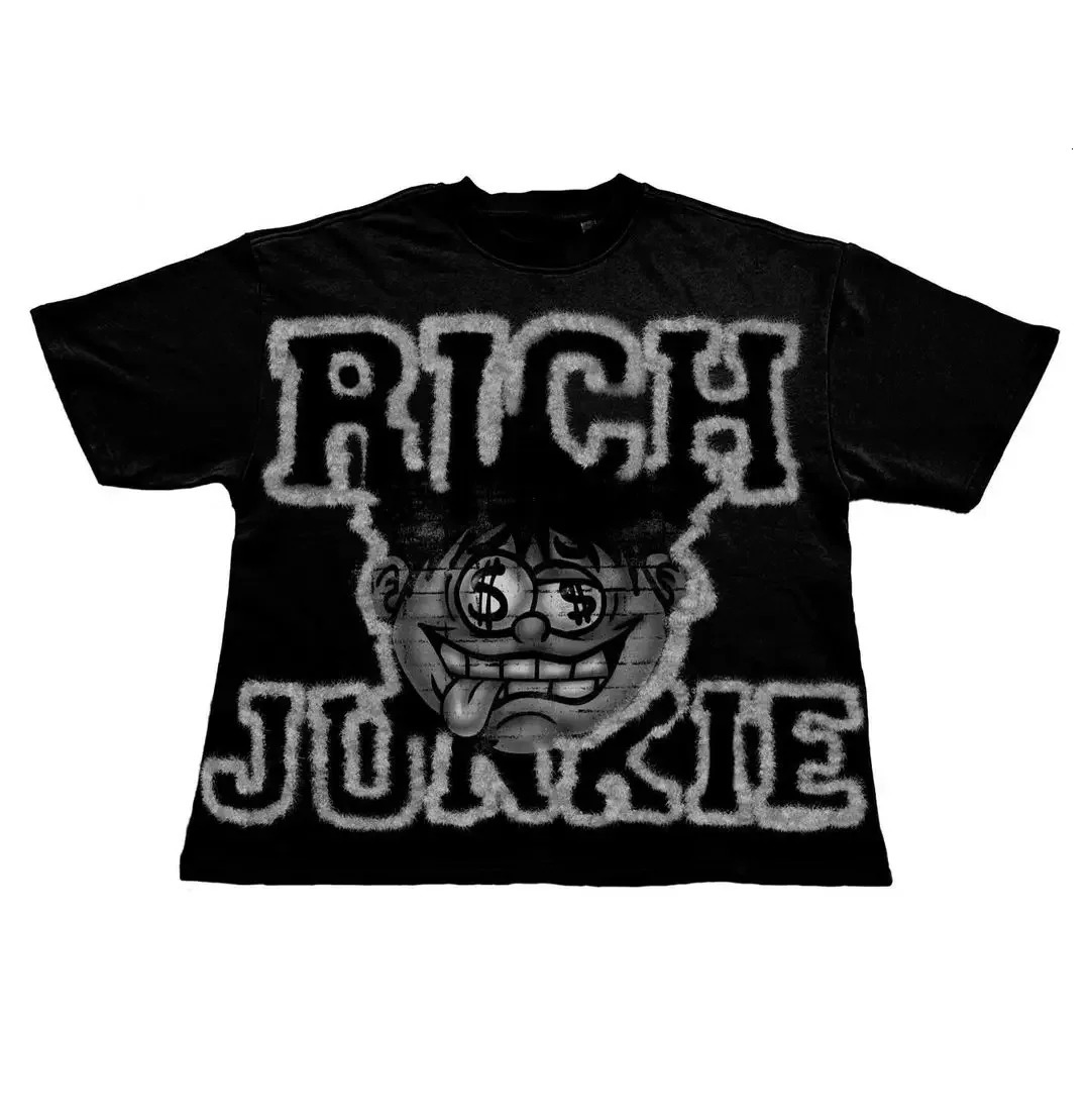 Summer Street Trend Harajuku HipHop Short Sleeve Graphic T ShirtsAmerican Gothic Dark Y2K English Graffiti Print Tshirt Mens 250226