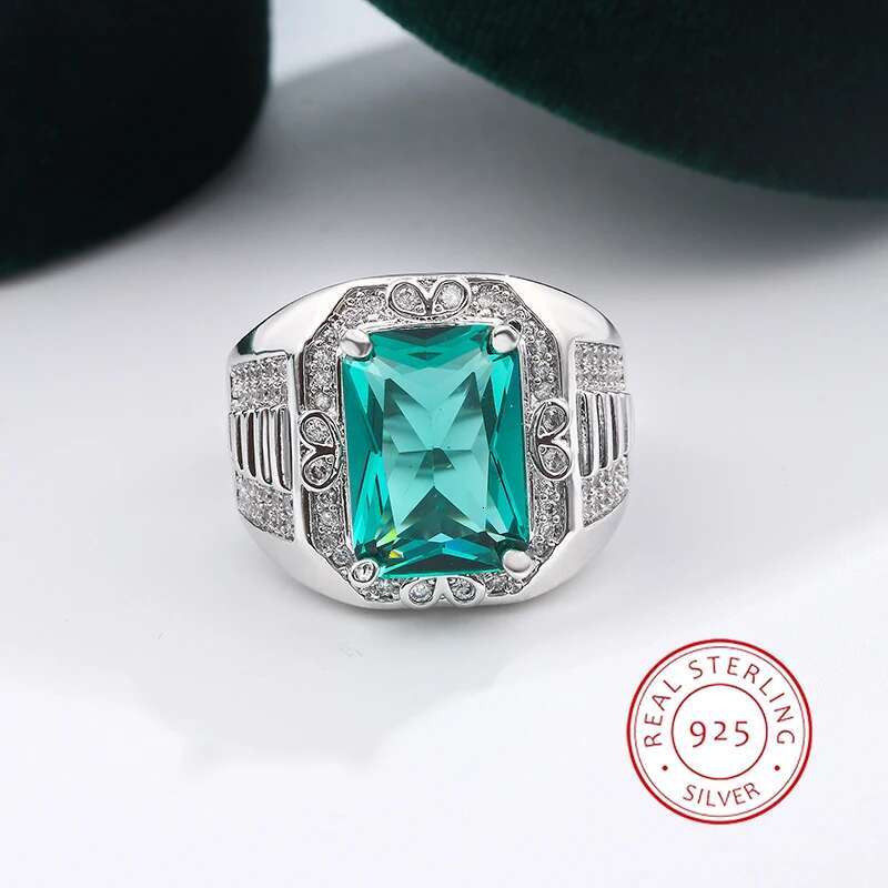 Female Male Engagement Big S Sier Rings For Men Women Yellow Gold Vintage Wedding Bands Square Green Stone Gift