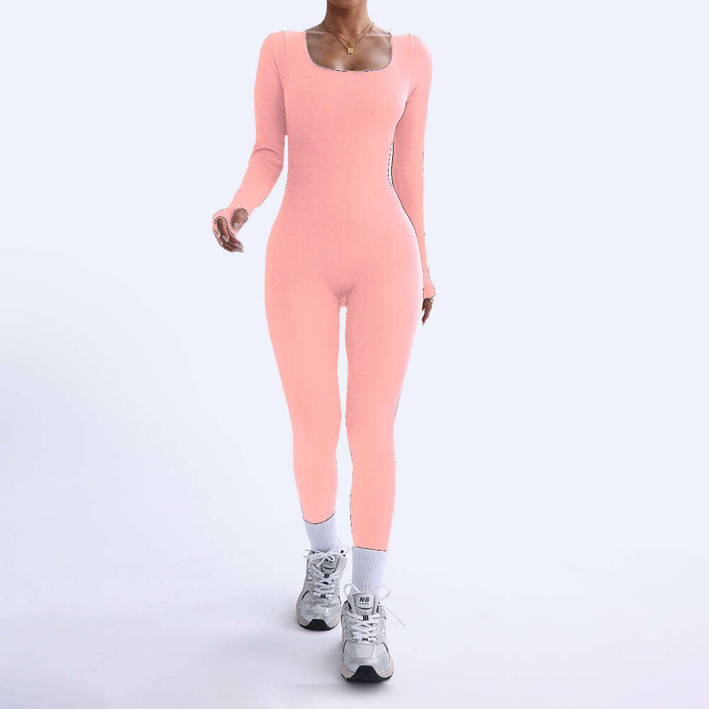 Hot selg sports yoga long sleeved quick drying tight fitting fiess jumpsuit 2025 new casual versatile fashion clothing
