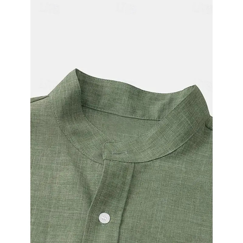 Mens top linen 100% selling shirt half open button up collar solid color European size 250226
