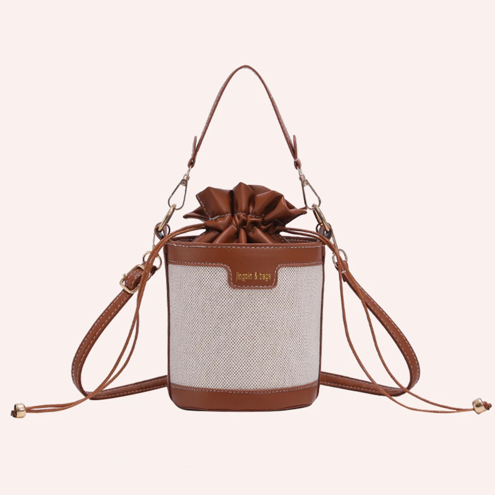 Ship from US Women Shoulder Bags Cylinder PU Leather Bucket Crossbody Bag Casual Drawstring Handbags Purse for Travel Shopping 250227FBB