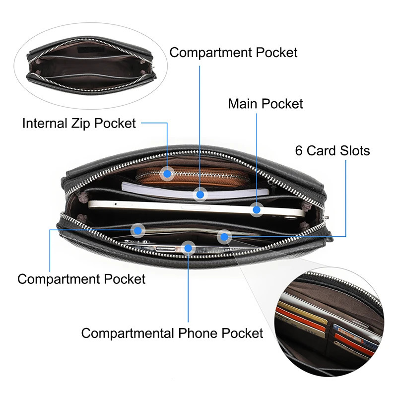 Ship from US CONTACTS Genuine Leather Male Clutch Password n Men Handbag Wristlet Large Capacity Purse Casual Wallet Bag 250227FBB