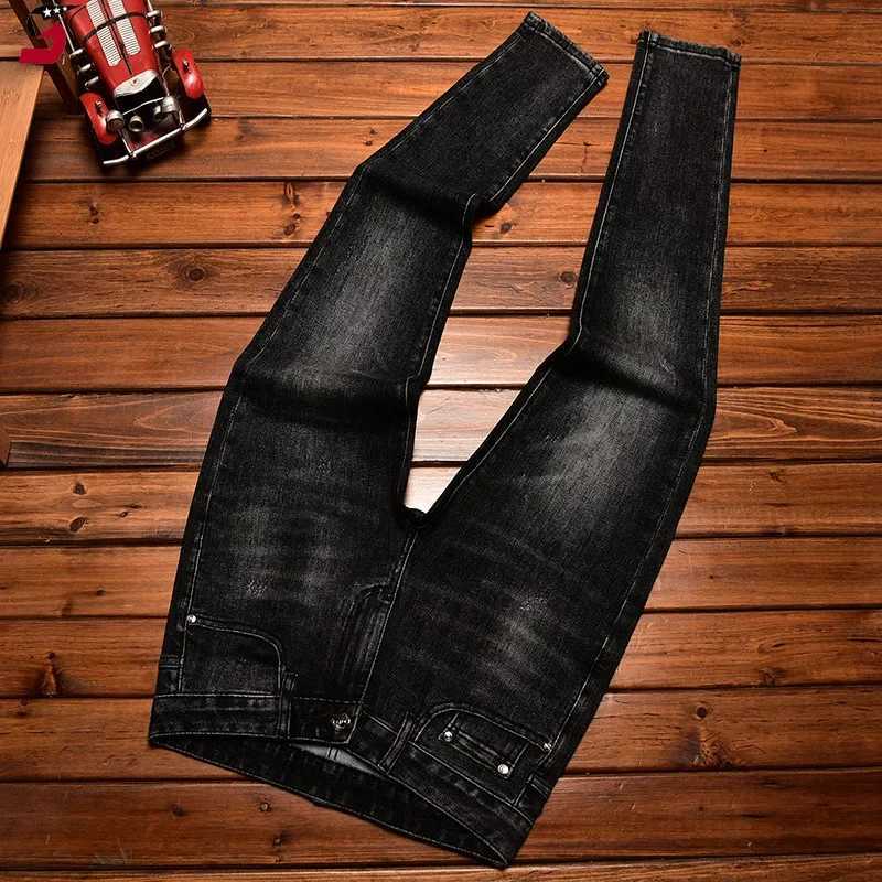 High end trendy jeans for men lightweight luxurious slim fit printed pocket elastic and casual autumn and winter Trouser from China X250227
