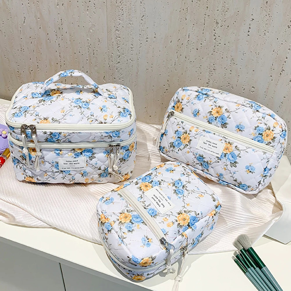 Ship from US Quilted Makeup Bag Floral Cosmetic Aesthetic Organizer Large Capacity Clutch Purse Storage 250227FBB
