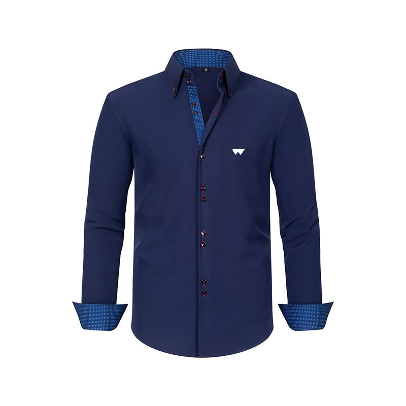 Men's Color blocking Shirts Business slim fit versatile all season four sided elastic non ironing men's long sleeved shirt silky vert