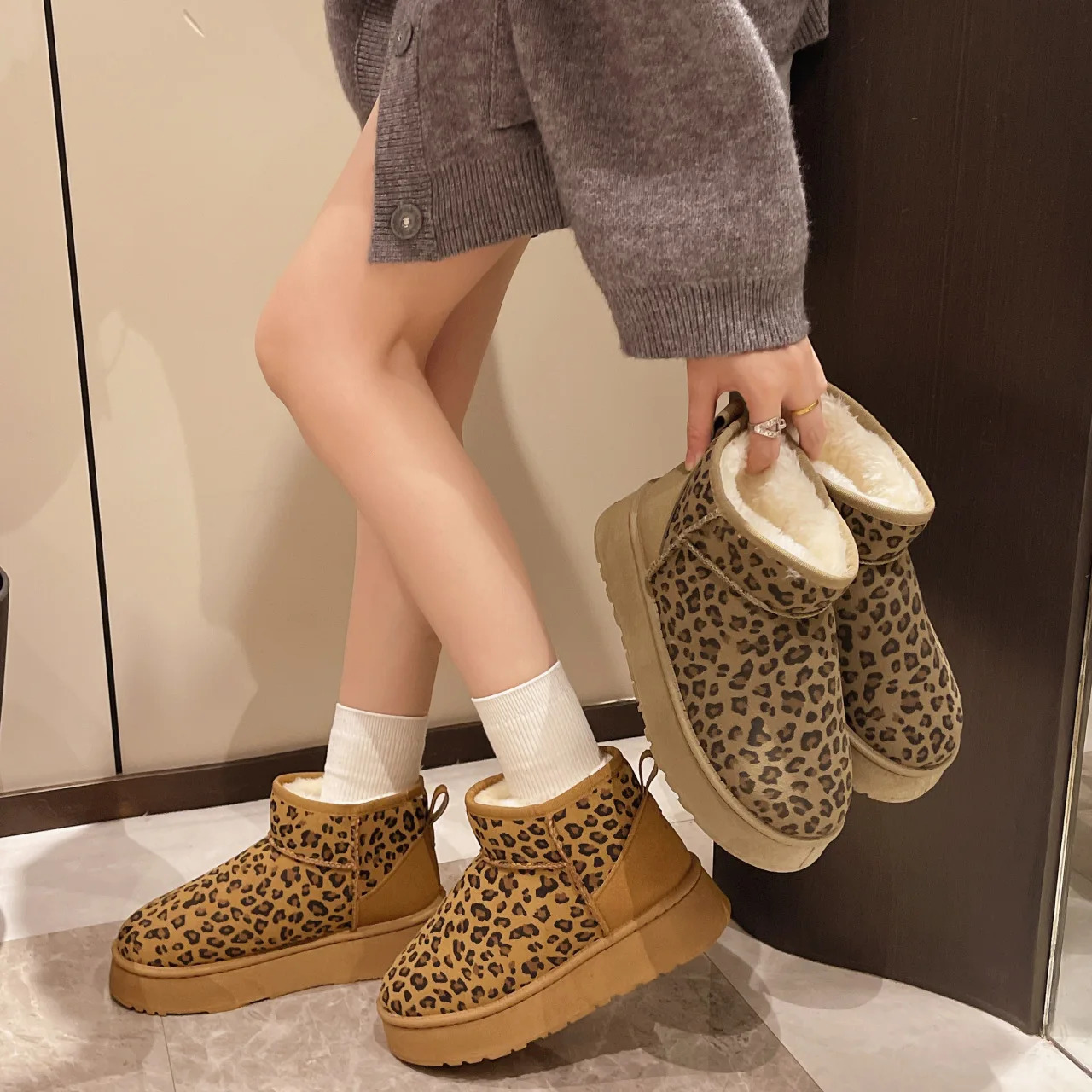 Med Heel Boots Womens Rubber Shoes Rain Australia Winter Footwear Round Toe Boots-Women Flat Autumn Snow 250226