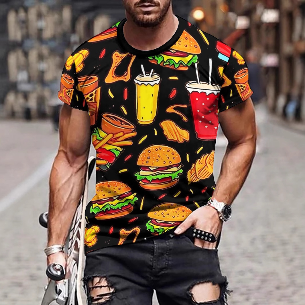 Designer 2025 New T-shirt 3D Printed Rainbow Dazzling Casual Loose Men's Short Sleeved Shirt