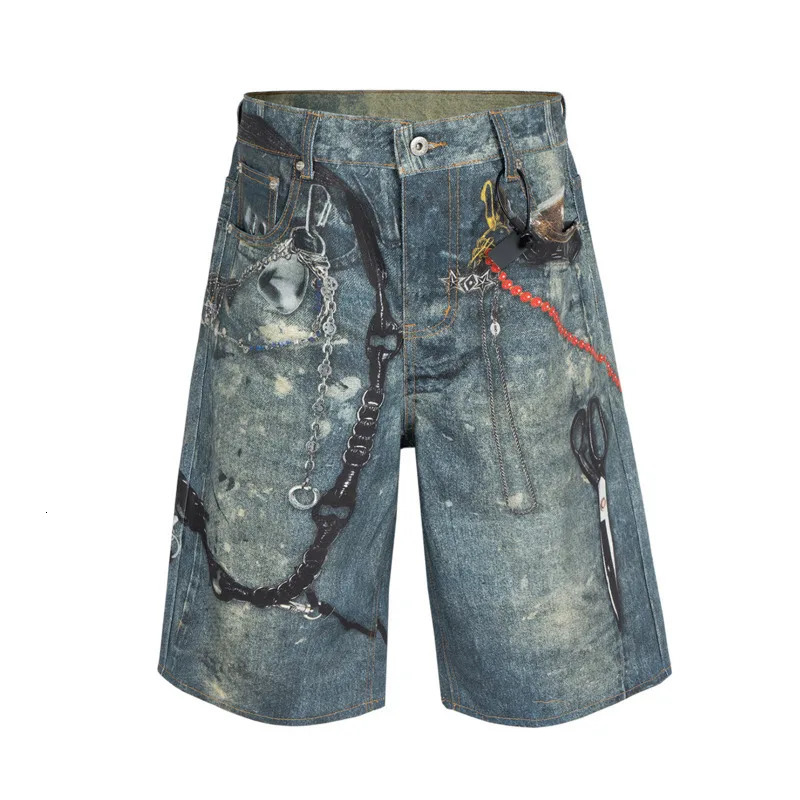PFNW Distressed Vintage Pants High Street Mens and Womens 3D Scissor Printed Denim Shorts 28W6062 250226