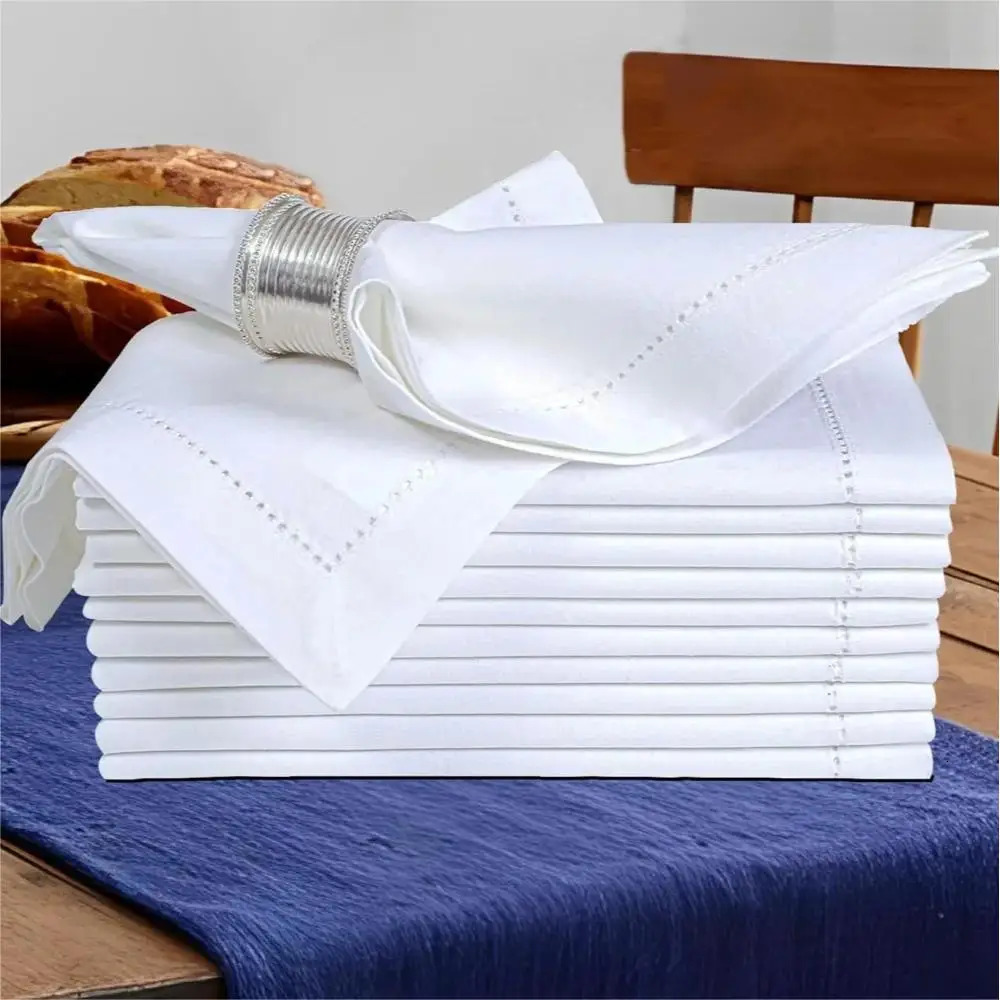 Set of 6 Hemstitched Linen Napkins Chistmas Cloth Napkins Nature Color Dinner Napkins Washable Flax Cloth Napkin 250224