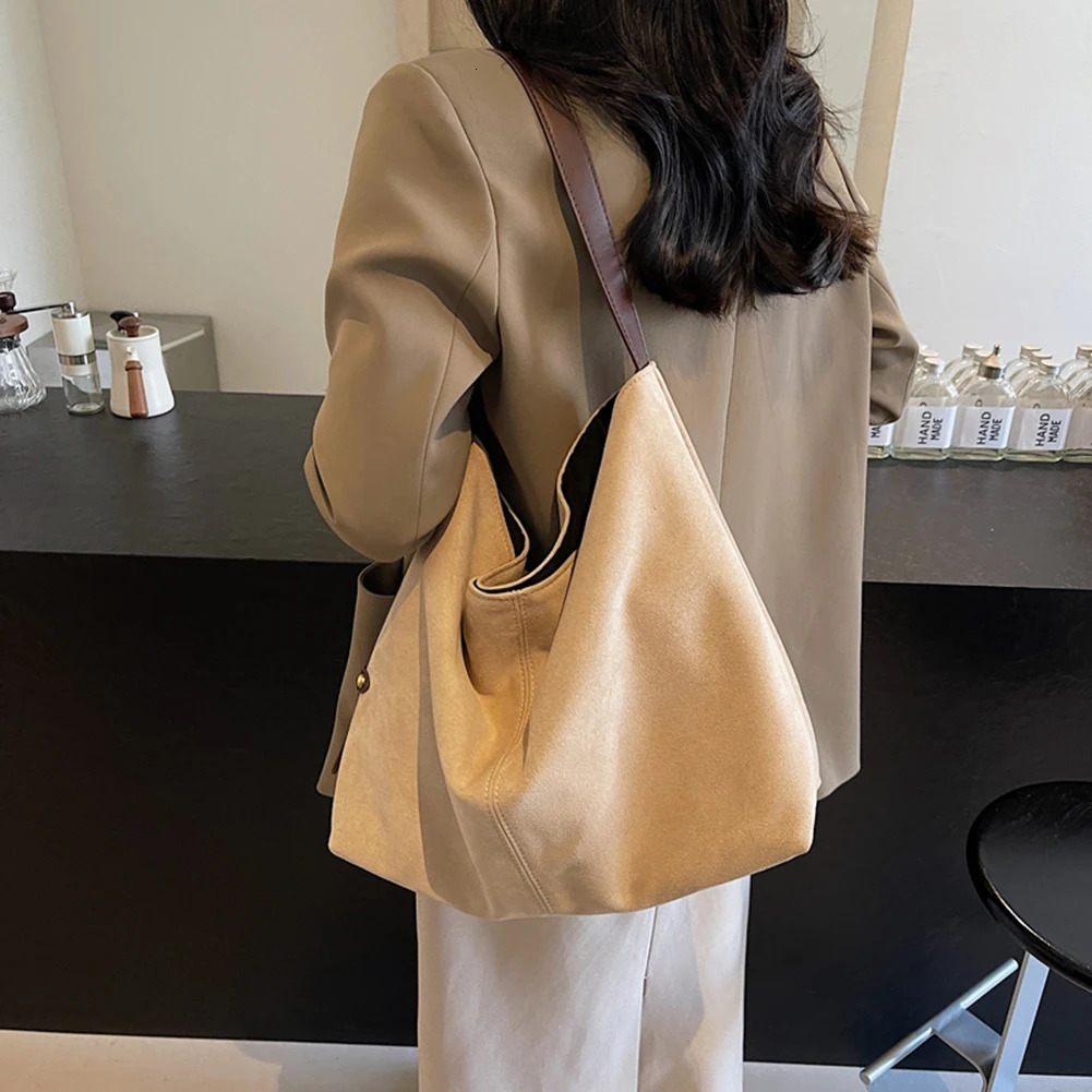 Ship from US Women Vintage Shoulder Bag Large Capacity Suede Retro Tote Handbag Adjustable Strap Casual Satchel Female Commute 250227FBB
