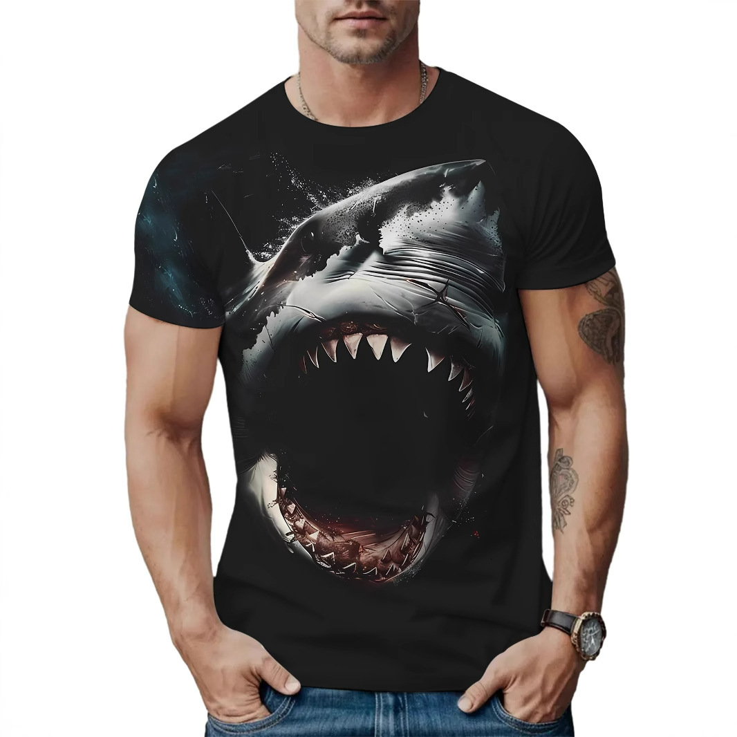 Designer's Casual Versatile Free Shipping 2025 3D Printed T-shirt For Men's Street Fashion Color Blocked Round Neck Short Sleeved Shirt