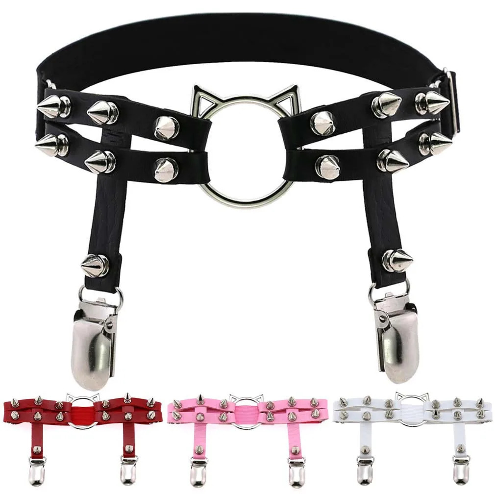 est Womens Sexy Punk Elastic Harness Cat Leg Chain Garter Belts Cosplay Spike Elastic Thigh Ring Garter Body Jewelry Harajuku 250227