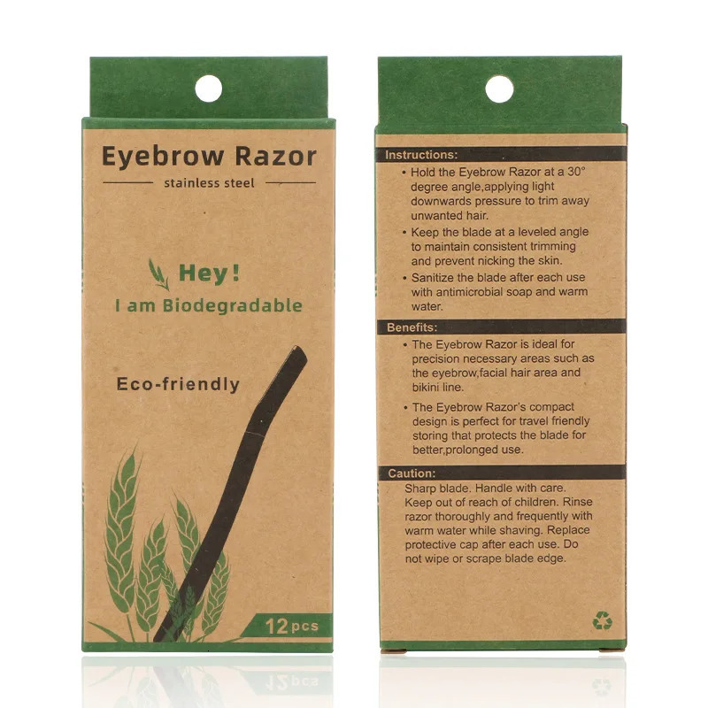 12 Pcs/Box Wheat Straw Face Eyebrow Razor for Women Dermaplane RazorBiodegradable Dermaplaning Tool with Precision Cover 250224