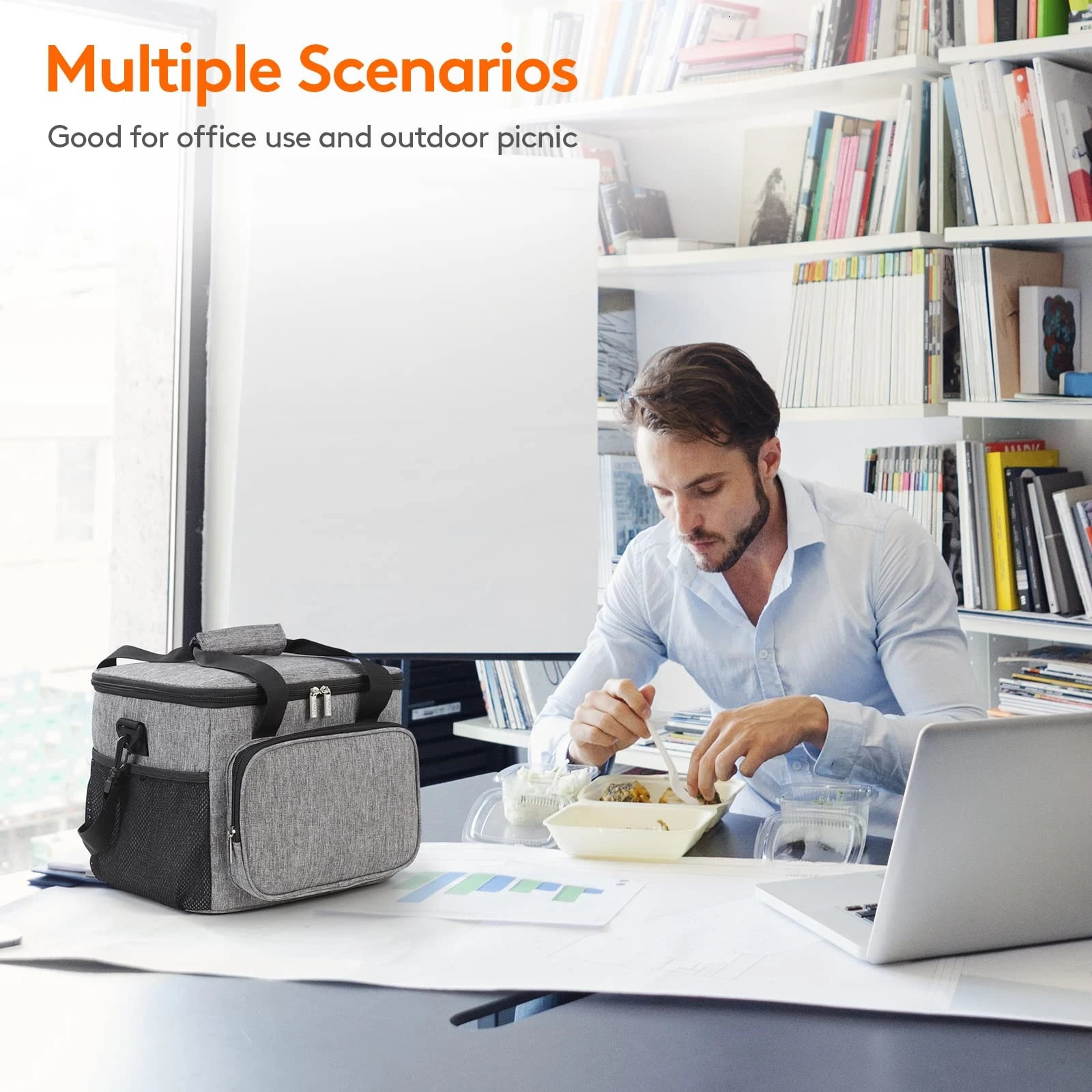 Ship from US 1pc Grey Oxford Cloth Lunch Bag With High Capacity Handheld Shoulder Straps Portable Large Waterproof Leakproof 250227FBB