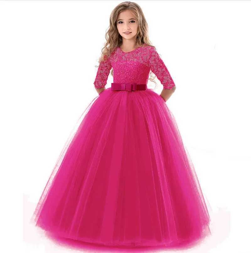 Girl's Dresses 2021 Summer Kids Girls Wedding Flower Girl Dress Long Sleeve Elegant Princess Party Pageant Formal Dress Tulle Lace Dress Y250227E