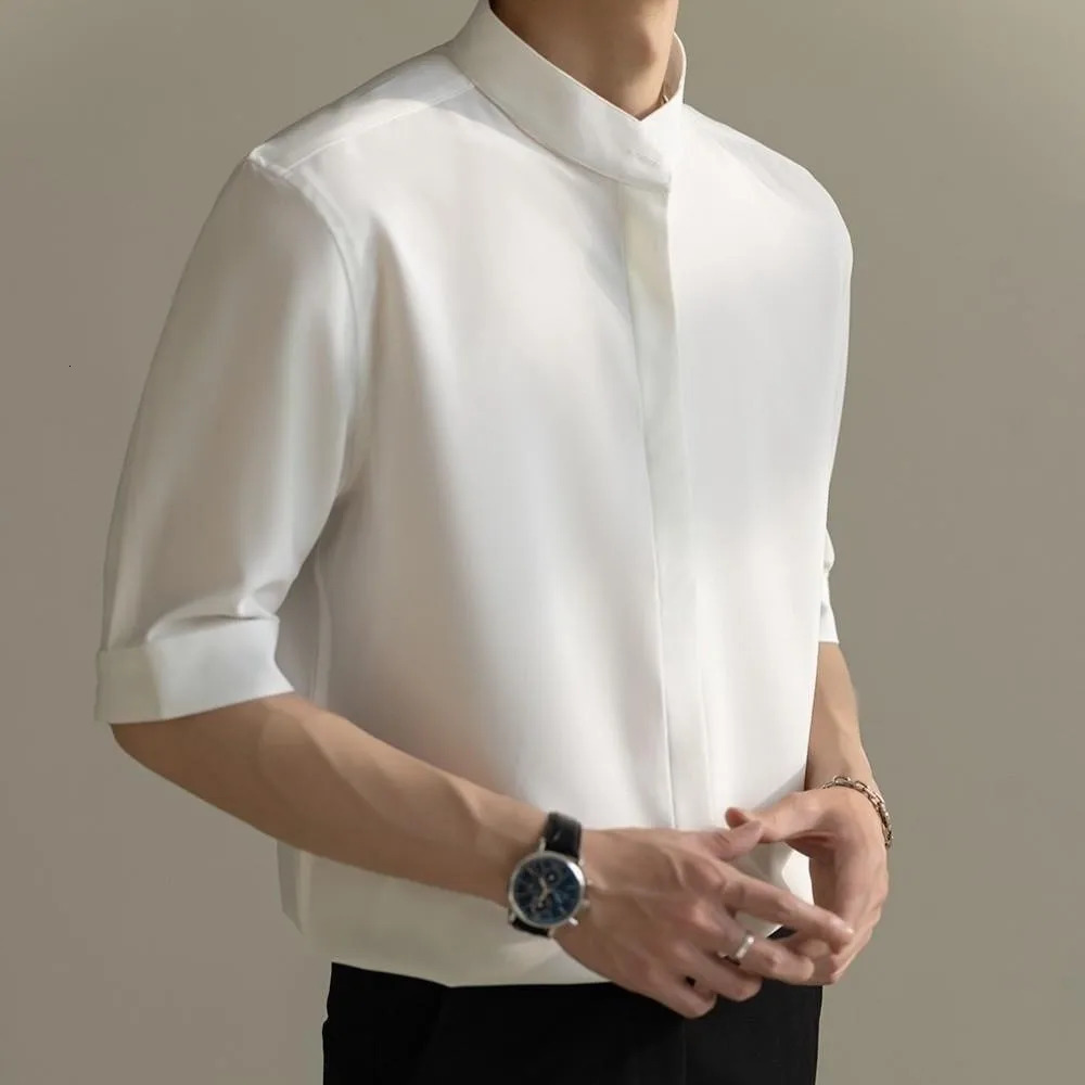 Mens stand up collar floral shirt with retro casual buttons and half sleeves mens solid color y clothing 250226