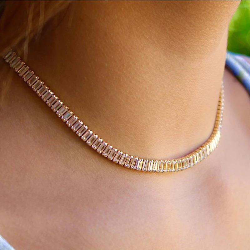 Wide CZ Tennis Choker Necklaces Women HipHop Iced Out AA Cubic Zirconia Gold Color Crystal Chain Female Jewelry on The Neck 250227