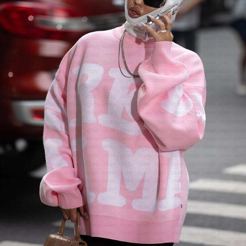 Lazy style letter jacquard casual fashion round neck versatile knitted sweater couple top