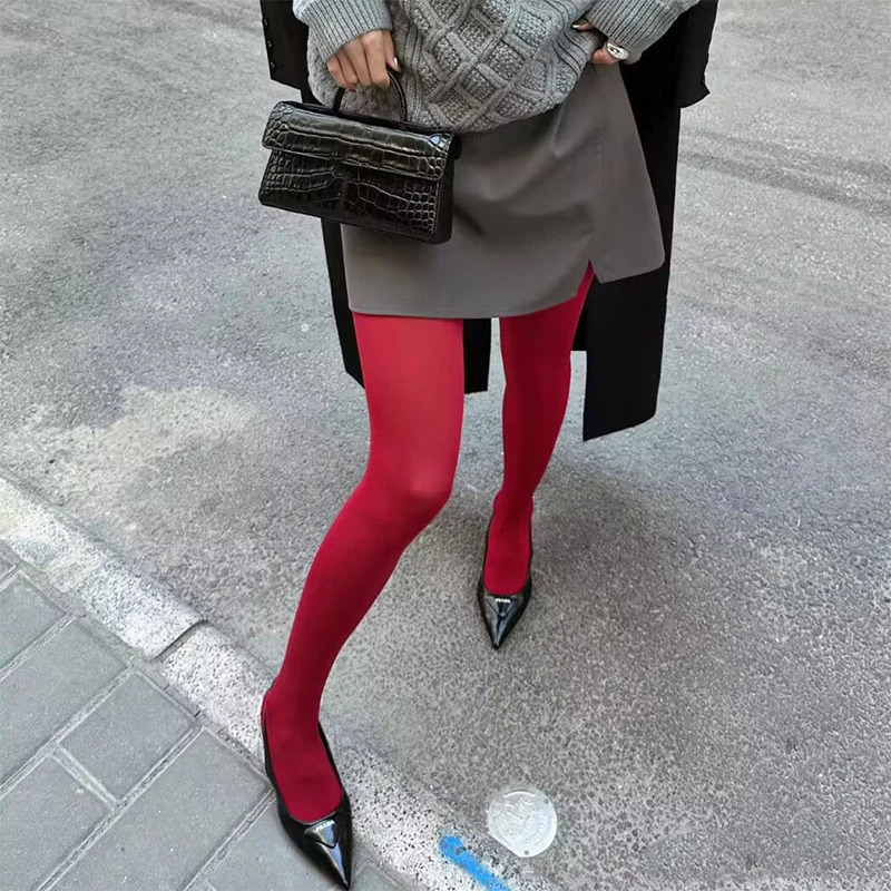 High-end Retro Burgundy Stockings Pantyhose Super Elastic Large Size Leggings Red Womens Sexy Tights Spring Autumn Winter 120D 250226