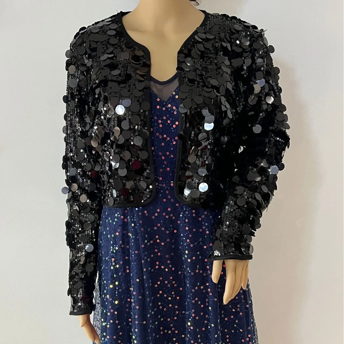 Spring Niche Fashion Heavy Industry Sequined Versatile Long Sleeve Jacket Womens Trendy Party Club Top 250227
