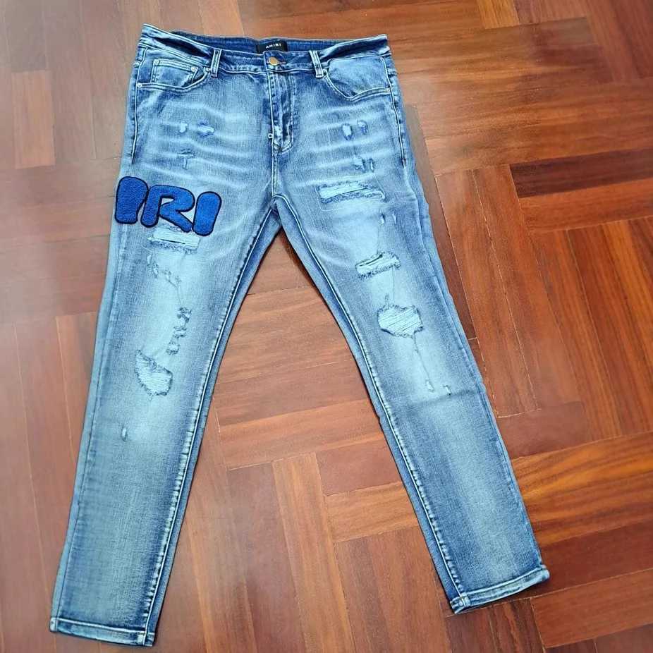 Mens Light Blue Jeans Hole Trend Elastic Slim Feet Fashion Pants Versatile Mens Pants Small Trend Style Tight-fitting X250227