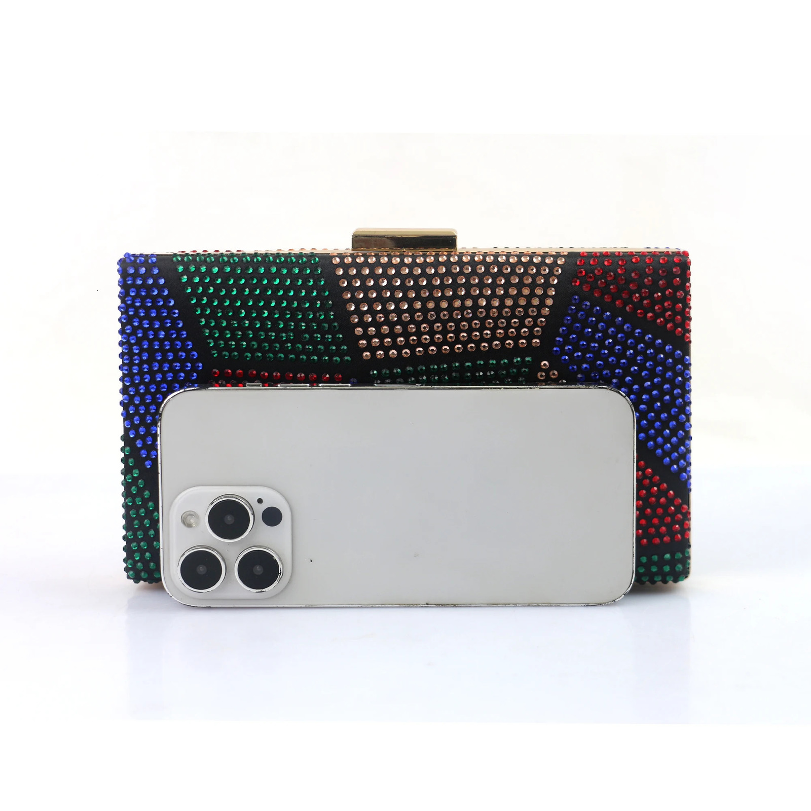 Gorgeous Sparkling Diamond Colorful Rhinestone Block Geometric Pattern Satin Hard Shell Small Square Bag Womens Clutch Evening Bridal Vale 250226