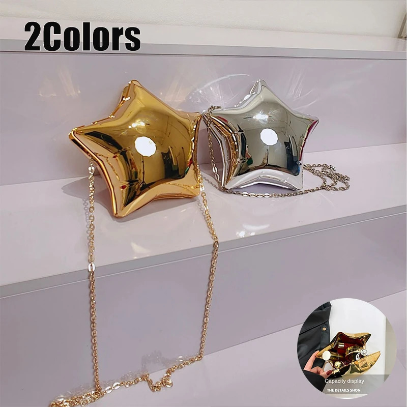 Nice n Gold And Silver Chain Womens Evening Bags Bright Face Five Pointed Star Shoulder bag Funny Party Bag 250226