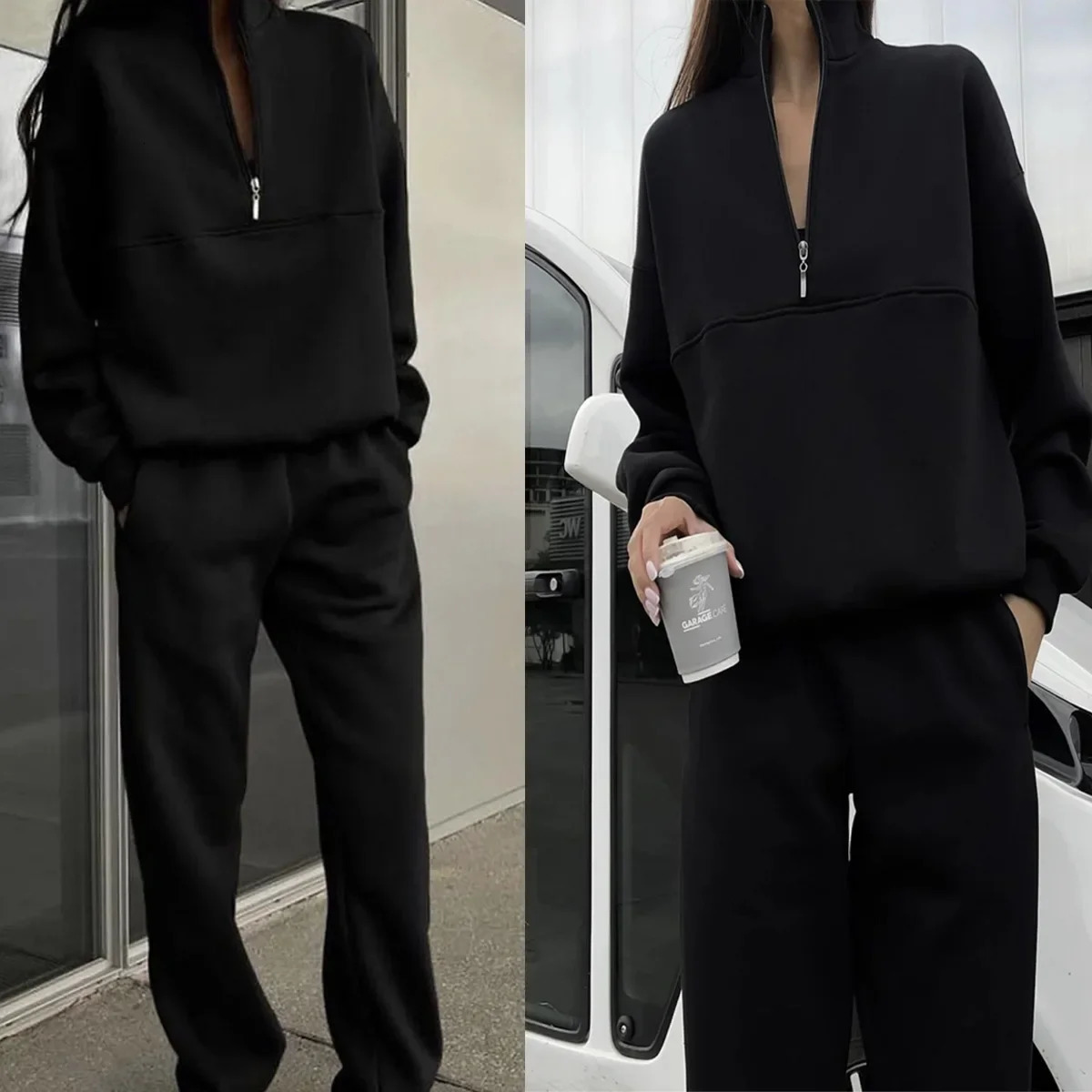 Casual Long Sleeve Sweatshirts and Trousers Fleece Two Piece Sets Lady Suit Womens Tracksuit Autumn Warm Hoodie 250226