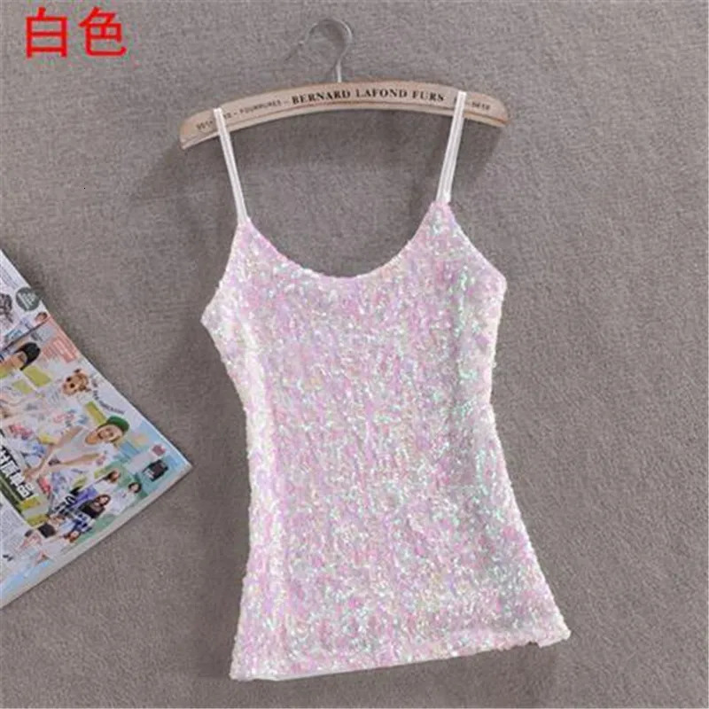 Sexy Women Ladies Sequined Bling Shiny Tank Tops Sleeveless T Shirts Camis Blouse Vest Bottom Sling Top Multicolor 06# 250226