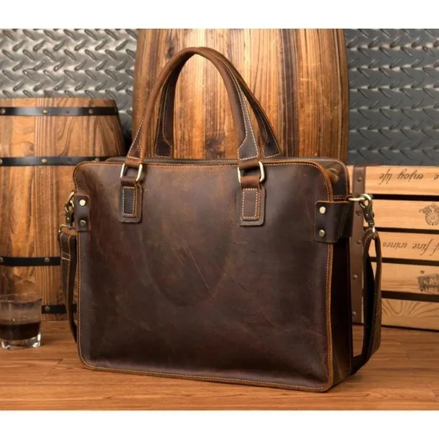 Ship from US Genuine Leather Messenger Bag for Men Women Business Travel Anti Theft Waterproof Portable Briefcase 250227FBB