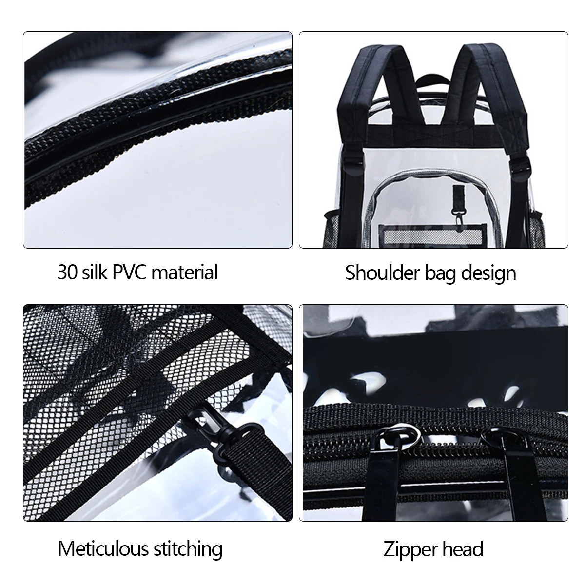 Ship from US Fashion Transparent PVC Backpack Waterproof Women Backpacks Clear for Teenagers Outdoor Sport Large Capacity Bag 250227FBB