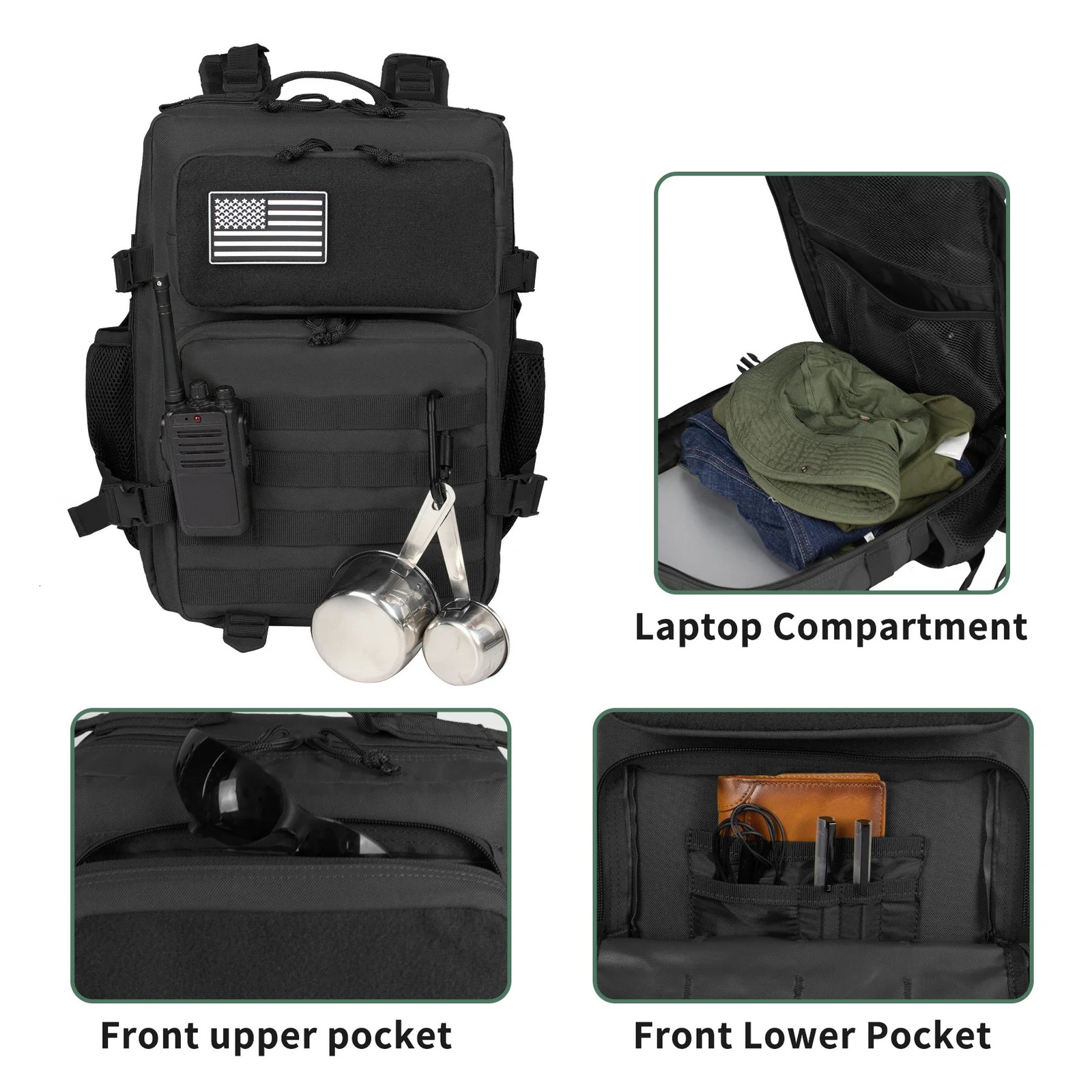 Ship from US 25L Small Military Tactical Backpack For Men Woman Molle Army Pack Survival Bug Out Bag Hiking 250227FBB