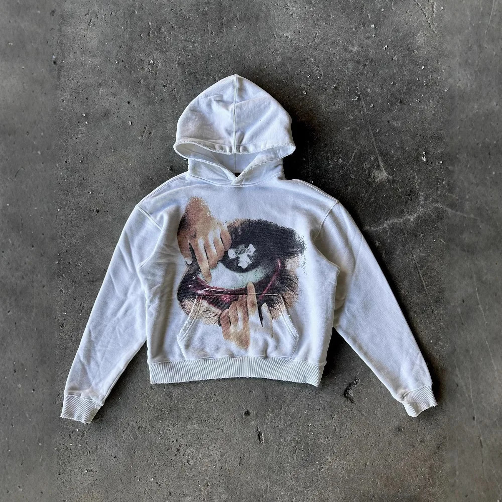 Y2k AutumnWinter Outfit Long Sleeve Hoodie Dark Retro Printed Sweatshirt Streetwear Hip Hop Punk Clothes Tops Trend Ootd 250226