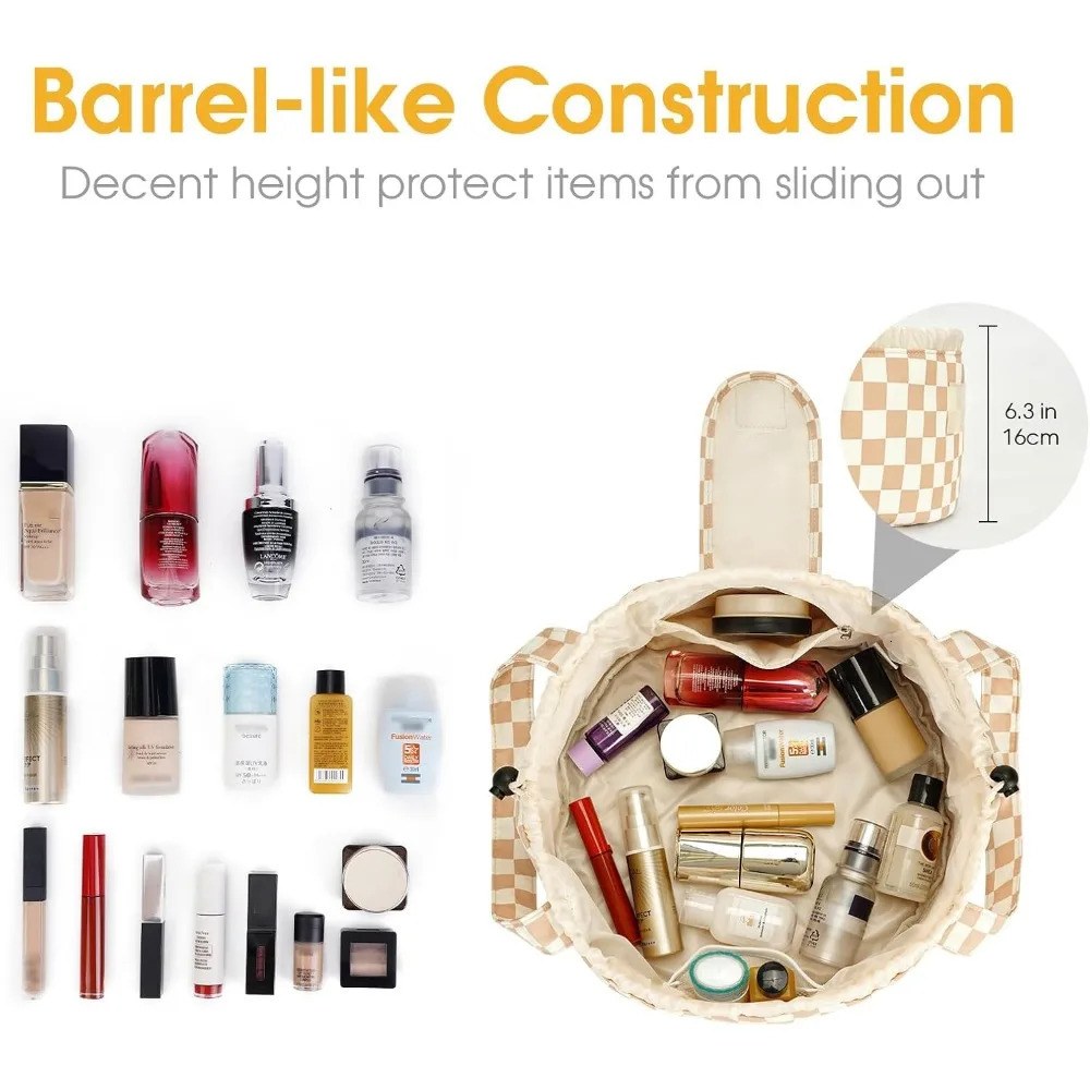 Ship from US Barrel drawstring plaid cosmetic bag large ladies and girls toiletry organizer 250227FBB