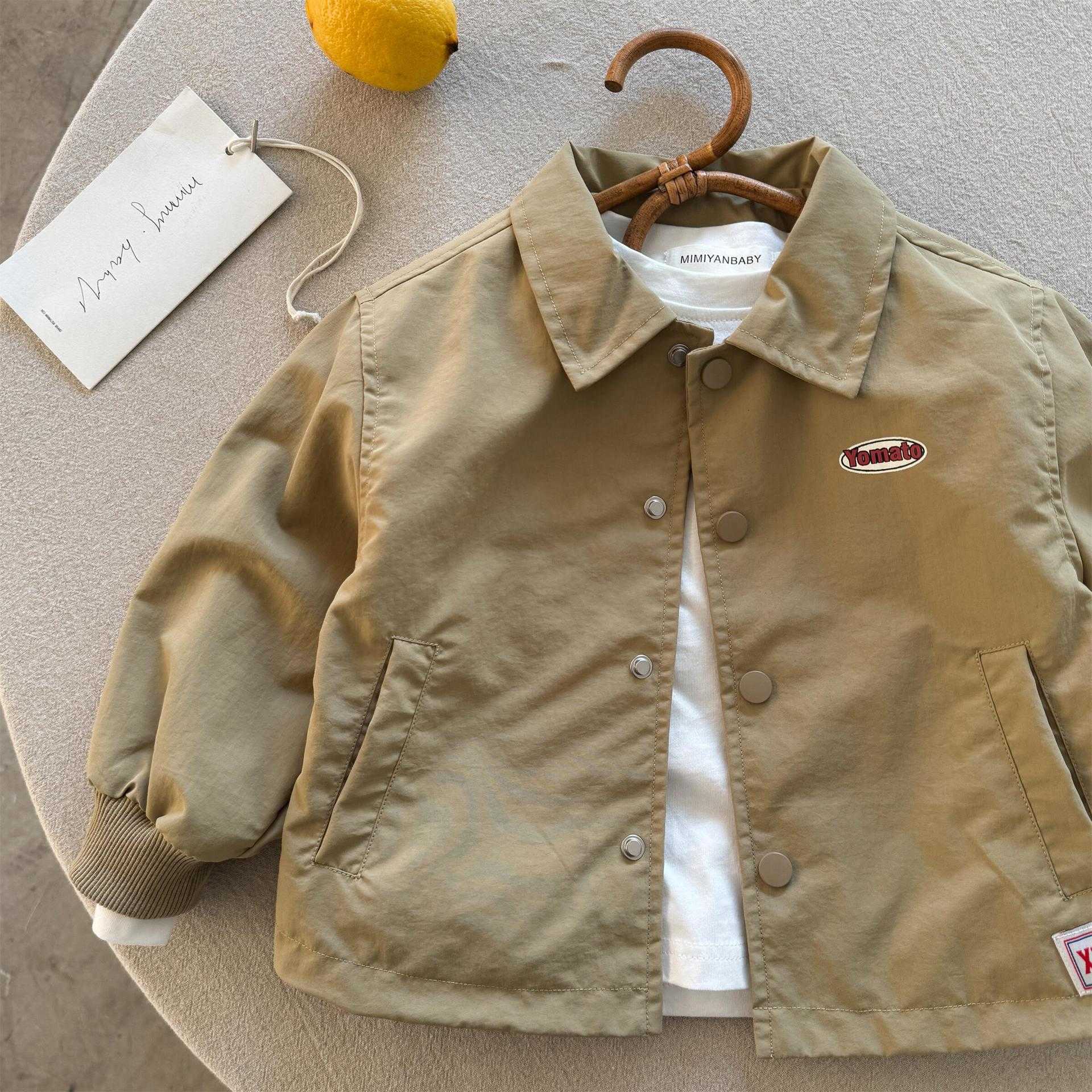 Jackets Lin Mama Childrens Jacket 2025 Spring and Autumn Boys Solid Color Jacket Baby Collar Spring and Autumn Shirt Girls Patchwork Baseball JacketY2