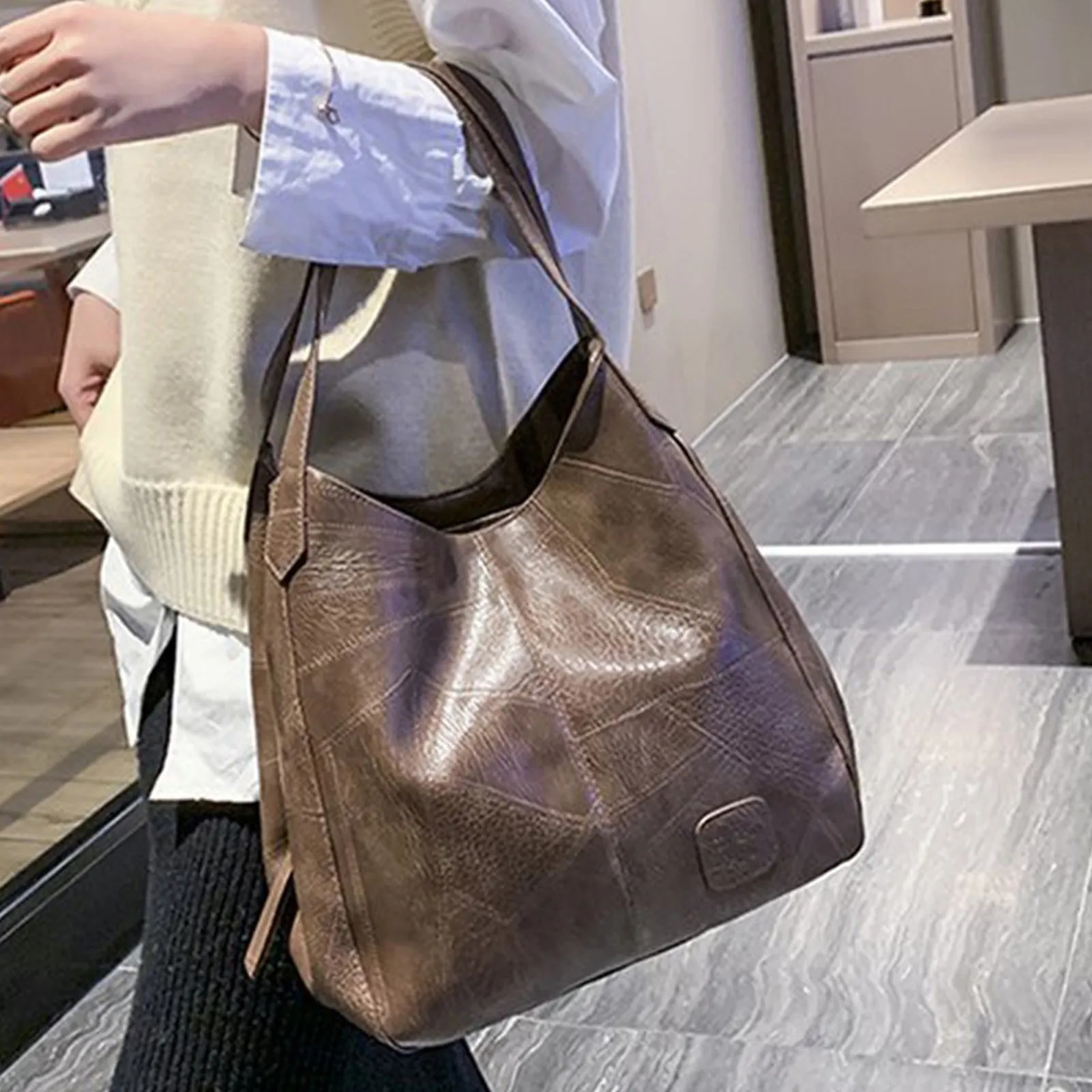 Ship from US Vintage Women Tote Bag Female Underarm Burgundy Large Handbags Purse Fashion Soft Pu Leather Shoulder Commute Handbag 250227FBB