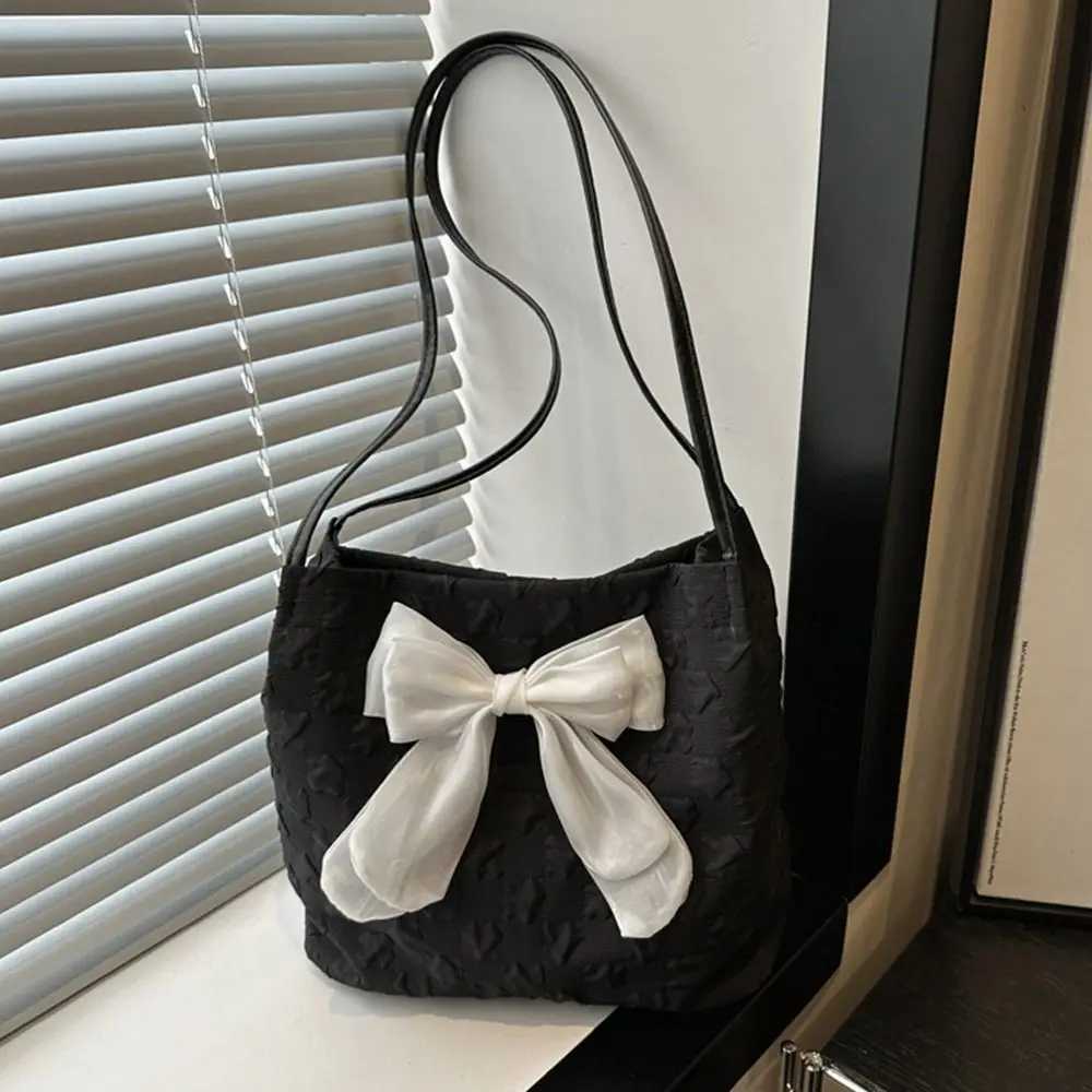Bow Handbag Large Capacity Canvas Bag Korean Style Shoulder Bags Casual Tote Bags Cute Crossbody Bag Reusable Shopping BagXJ250227