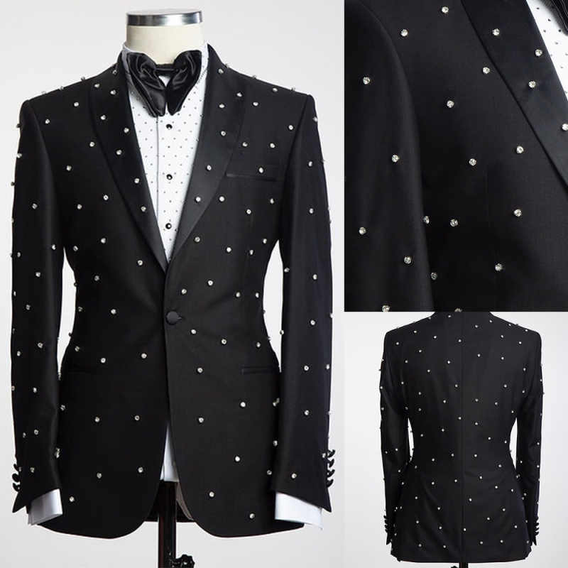 Classic Wedding Tuxedos Crystal Gentleman Men Suits Shawl Lapel 1 Piece Set Jacket Business Blazers Customized High Quality