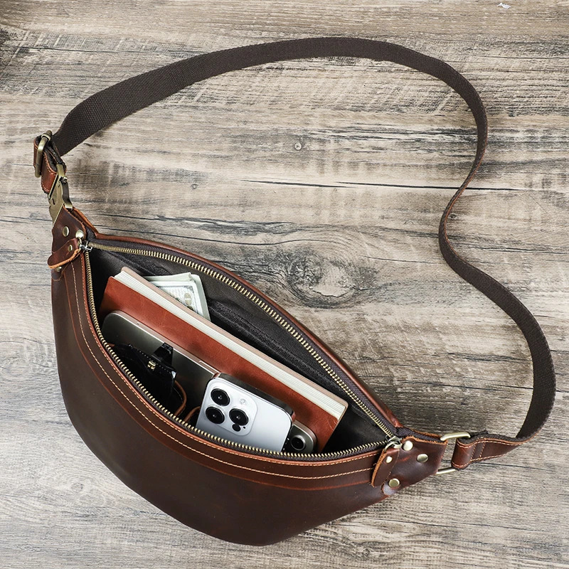 Ship from US CONTACT Mens Waist Bag Genuine Leather Travel Fanny Belt Mobile Phone y Handbag Cross Body Chest 250227FBB